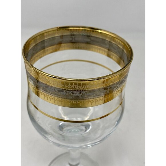 Set 4 Cristalleria Fratelli Fumo Wine Glasses Italy Gold & Platinum Banded MCM - Picture 4 of 8